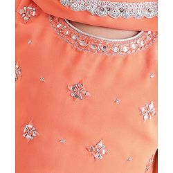 Babyhug Sleeveless Embroidered Choli Wth Embossed Print Lehenga and Dupatta Set - Coral