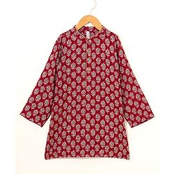 Babyhug Woven Full Sleeves Kurta & Pajama Set Ethnic Print - Maroon