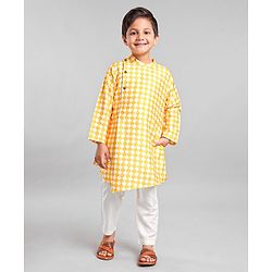 Babyhug Cotton Woven Full Sleeves Kurta & Payjama Set Printed - Yellow