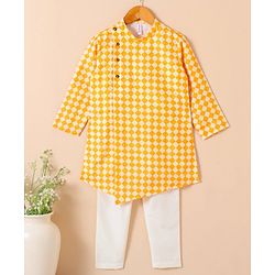 Babyhug Cotton Woven Full Sleeves Kurta & Payjama Set Printed - Yellow
