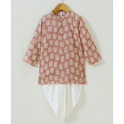 Babyhug Full Sleeves Kurta and Dhoti Set Printed - Caramel
