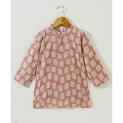 Babyhug Full Sleeves Kurta and Dhoti Set Printed - Caramel