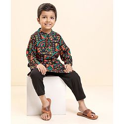 Babyhug Full Sleeves All Over Printed Kurta & Pyjama Set - Multicolor
