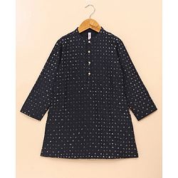 Babyhug Full Sleeves Kurta Pyjama Set Embroidered - Navy Blue