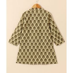 Babyhug Cotton Woven Full Sleeves Kurta & Dhoti Set Ethnic Print - Light Olive