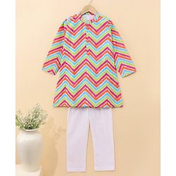 Babyhug Cotton Woven Full Sleeves Kurta & Pyjama Set - Multicolour