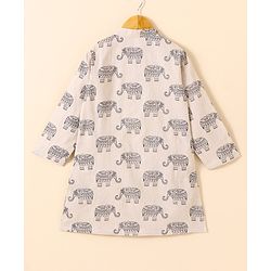 Babyhug Cotton Woven Full Sleeves Elephant Printed Kurta - Beige