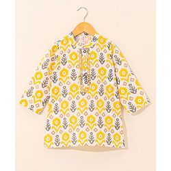 Babyhug Cotton Woven Full Sleeves Ethnic Printed  Kurta & Dhoti Set - Yellow & White