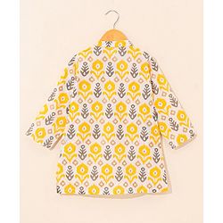 Babyhug Cotton Woven Full Sleeves Ethnic Printed  Kurta & Dhoti Set - Yellow & White