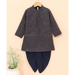 Babyhug Full Sleeves Sequence Embollished Kurta & Dhoti Set - Navy
