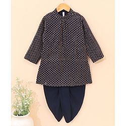 Babyhug Full Sleeves Sequence Embollished Kurta & Dhoti Set - Navy