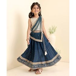 Babyhug Woven Sleeveless Sequins Choli WIth Lehenga & Dupatta - Teal