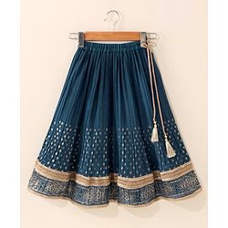 Babyhug Woven Sleeveless Sequins Choli WIth Lehenga & Dupatta - Teal