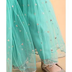Babyhug Woven Sleeveless Ethnic Printed Kurti & Sharara Set with Dupatta - Sky Blue