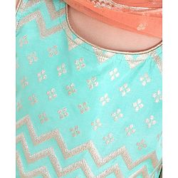 Babyhug Woven Sleeveless Ethnic Printed Kurti & Sharara Set with Dupatta - Sky Blue