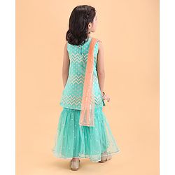 Babyhug Woven Sleeveless Ethnic Printed Kurti & Sharara Set with Dupatta - Sky Blue