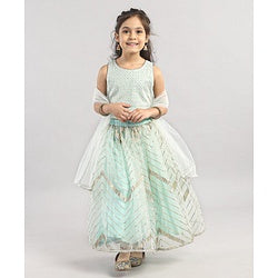 Babyhug Sleeveless Embroidered Choli Lehenga And Dupatta - Light Green