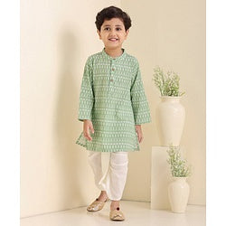 Babyhug Cotton Woven Full Sleeves Kurta & Dhoti Set Ethnic Embroidered - Green