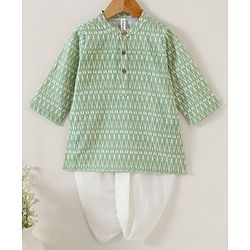 Babyhug Cotton Woven Full Sleeves Kurta & Dhoti Set Ethnic Embroidered - Green