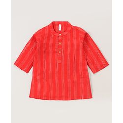 Babyhug Cotton Woven Full Sleeves Kurta Dhoti Set Stripes Print- Red