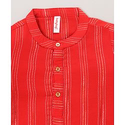 Babyhug Cotton Woven Full Sleeves Kurta Dhoti Set Stripes Print- Red