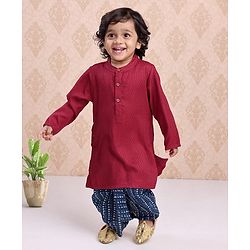Babyhug Full Sleeves Cotton Woven Kurta and Dhoti Set - Red