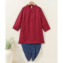 Babyhug Full Sleeves Cotton Woven Kurta and Dhoti Set - Red