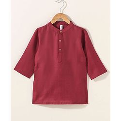 Babyhug Cotton Woven Full Sleeves Kurta & Pajama Set With Waist Coat Ethnic Print - Maroon