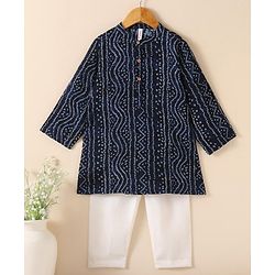 Babyhug Cotton Woven Full Sleeves Kurta & Pajama Set Ethnic Print - Navy