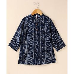 Babyhug Cotton Woven Full Sleeves Kurta & Pajama Set Ethnic Print - Navy