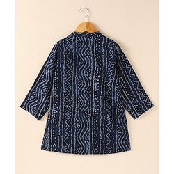 Babyhug Cotton Woven Full Sleeves Kurta & Pajama Set Ethnic Print - Navy