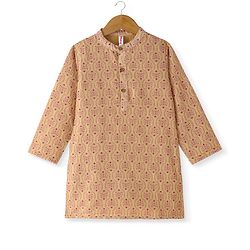 Babyhug Cotton Woven Full Sleeves Kurta & Pajama Set Ethnic Print - Beige