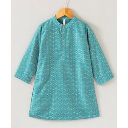 Babyhug Cotton Woven Full Sleeves Kurta & Pajama Set Ethnic Print - Aqua