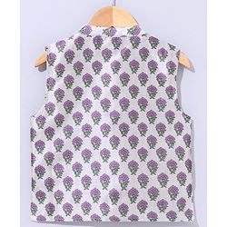 Babyhug Full Sleeves Cotton Kurta & Pyjama With Waistcoat Floral Print- Lavender