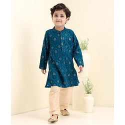 Babyhug Full Sleeve Georgette Embroidered Kurta with Pyjama Set- Teal