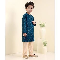 Babyhug Full Sleeve Georgette Embroidered Kurta with Pyjama Set- Teal