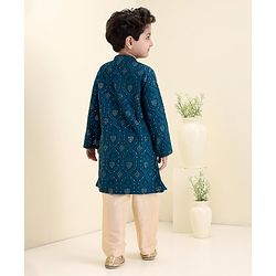 Babyhug Full Sleeve Georgette Embroidered Kurta with Pyjama Set- Teal