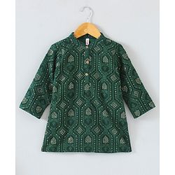 Babyhug Woven Full Sleeves Kurta & Pajama Set Ethnic Embroidered - Green