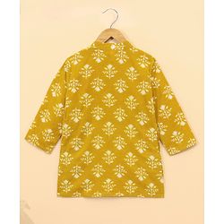 Babyhug Full Sleeves Woven Printed Kurta & Dhoti Set - Mustard Yellow