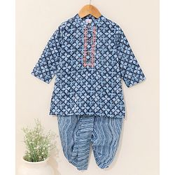 Babyhug Full Sleeves Kurta and Dhoti Set Ethnic Print - Blue