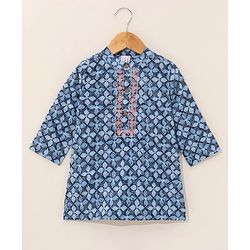 Babyhug Full Sleeves Kurta and Dhoti Set Ethnic Print - Blue