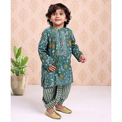 Babyhug Full Sleeves Cotton Kurta Dhoti Set Printed - Blue