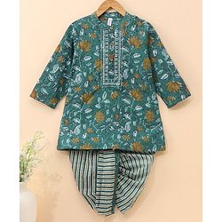 Babyhug Full Sleeves Cotton Kurta Dhoti Set Printed - Blue