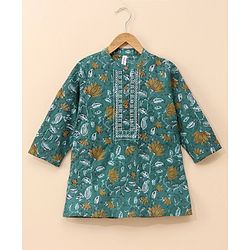 Babyhug Full Sleeves Cotton Kurta Dhoti Set Printed - Blue