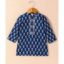 Babyhug Cotton Woven Full Sleeves Kurta & Dhoti Set Ethnic Print - Navy Blue