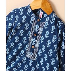 Babyhug Cotton Woven Full Sleeves Kurta & Dhoti Set Ethnic Print - Navy Blue