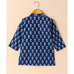 Babyhug Cotton Woven Full Sleeves Kurta & Dhoti Set Ethnic Print - Navy Blue