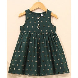Babyhug Sleeveless Gold Print Ethnic Dress - Green