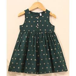 Babyhug Sleeveless Gold Print Ethnic Dress - Green