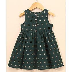 Babyhug Sleeveless Gold Print Ethnic Dress - Green